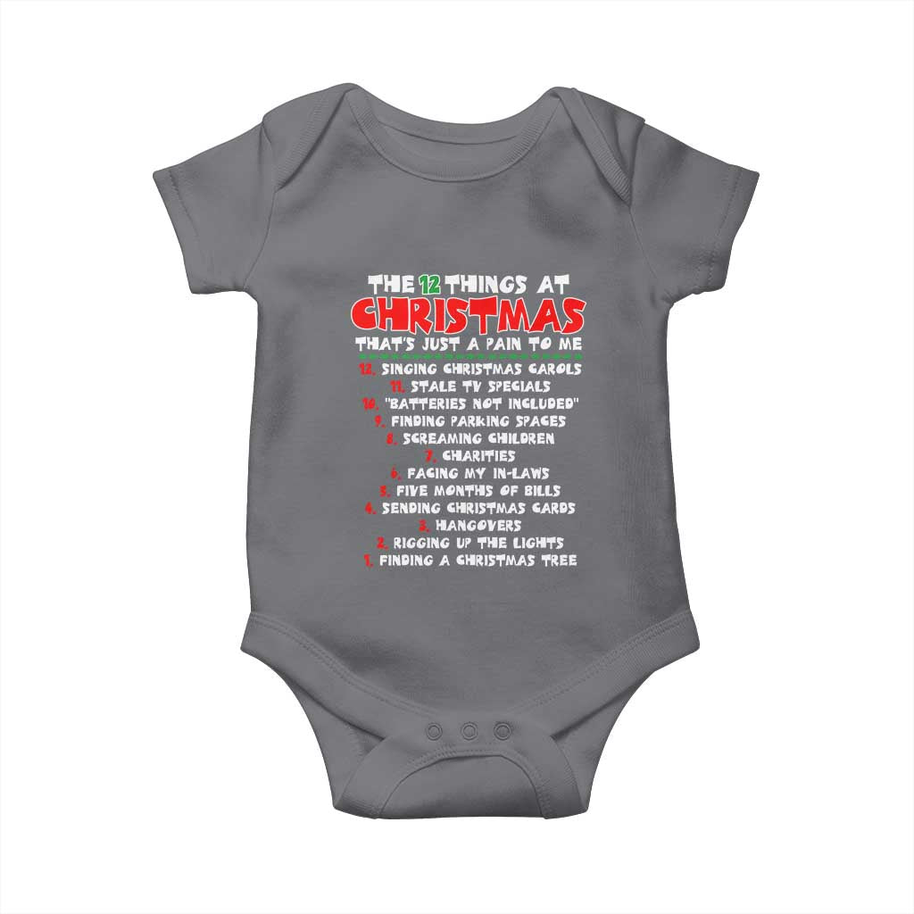 12 Pains of Christmas Parody Baby Onesie Funny Twist on the 12 Days of Christmas Tradition - Wonder Print Shop