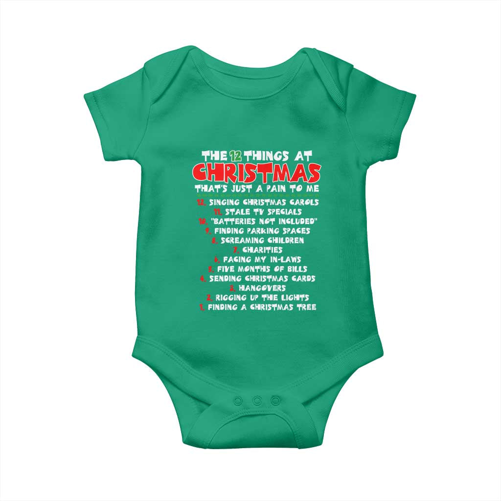 12 Pains of Christmas Parody Baby Onesie Funny Twist on the 12 Days of Christmas Tradition - Wonder Print Shop