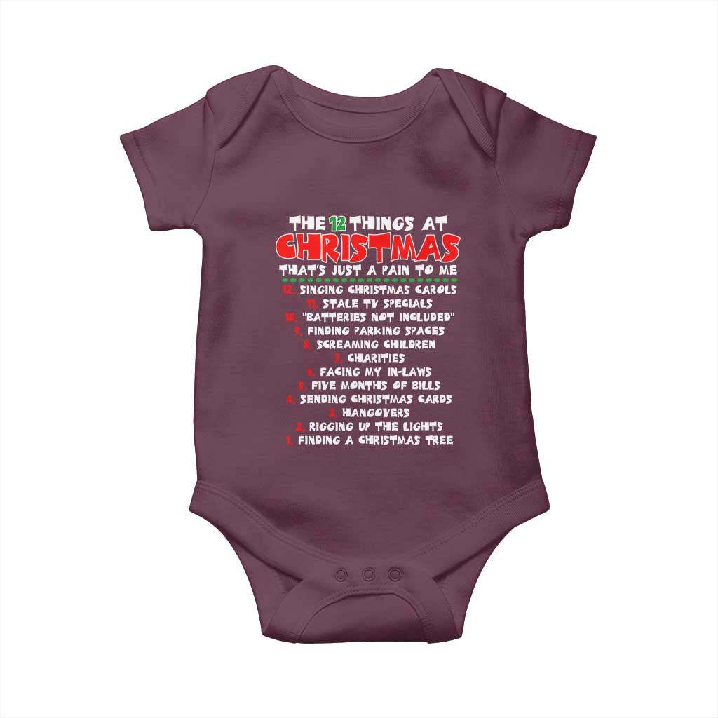 12 Pains of Christmas Parody Baby Onesie Funny Twist on the 12 Days of Christmas Tradition - Wonder Print Shop