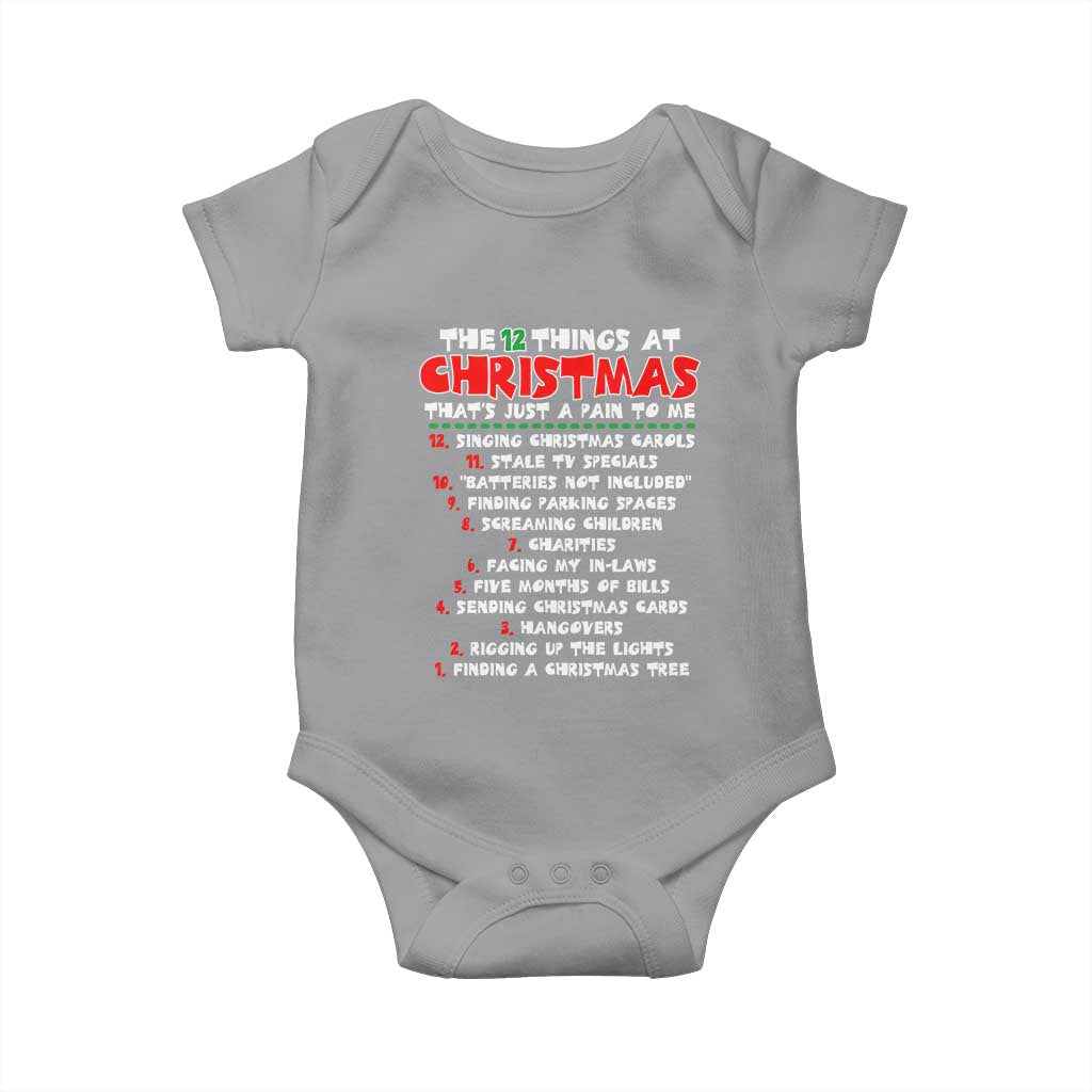 12 Pains of Christmas Parody Baby Onesie Funny Twist on the 12 Days of Christmas Tradition - Wonder Print Shop
