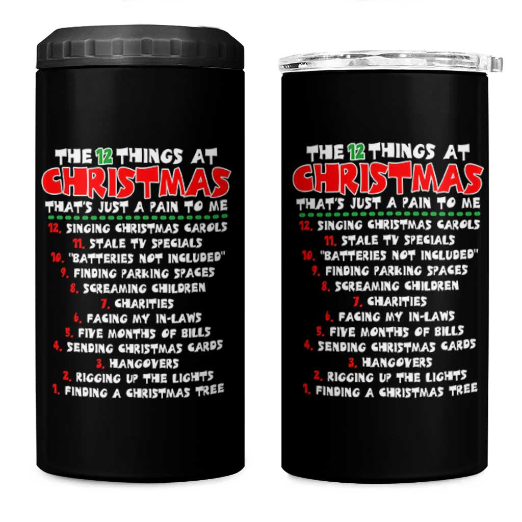 12 Pains of Christmas Parody 4 in 1 Can Cooler Tumbler Funny Twist on the 12 Days of Christmas Tradition - Wonder Print Shop