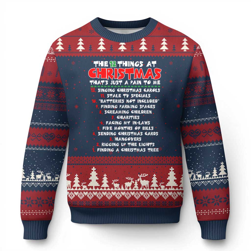 12 Pains of Xmas Parody Ugly Christmas Sweater Funny Twist on the 12 Days of Xmas Tradition - Wonder Print Shop