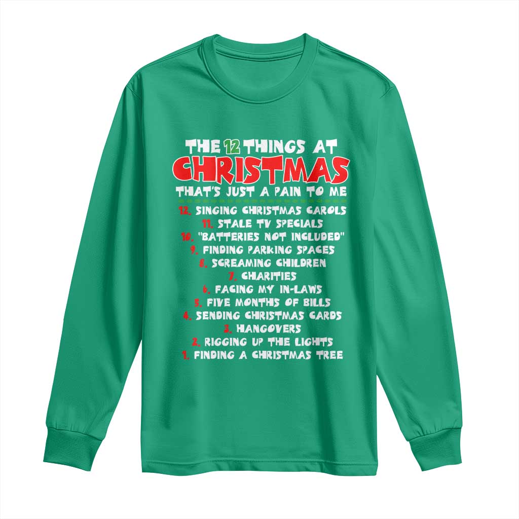 12 Pains of Christmas Parody Long Sleeve Shirt Funny Twist on the 12 Days of Christmas Tradition - Wonder Print Shop