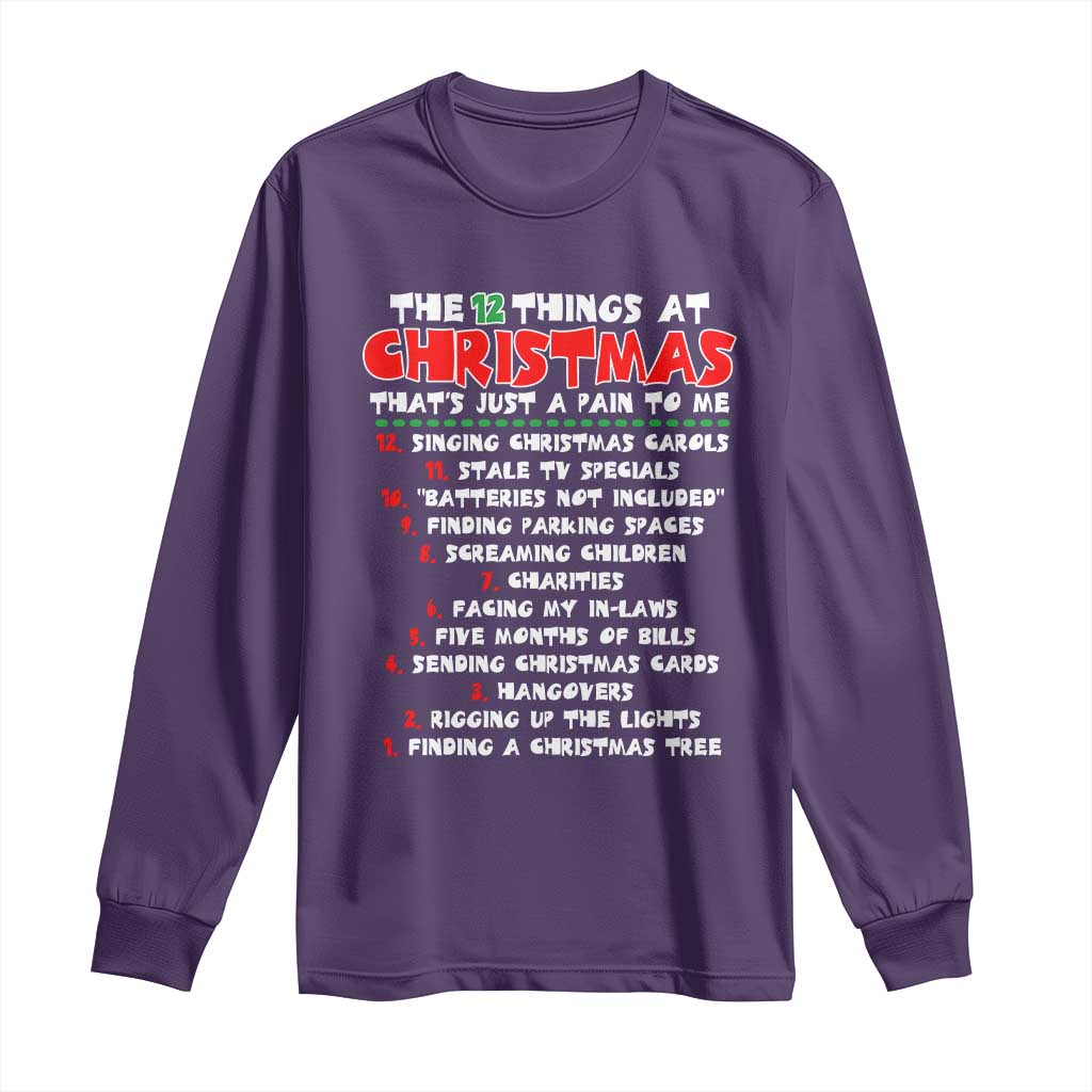 12 Pains of Christmas Parody Long Sleeve Shirt Funny Twist on the 12 Days of Christmas Tradition - Wonder Print Shop