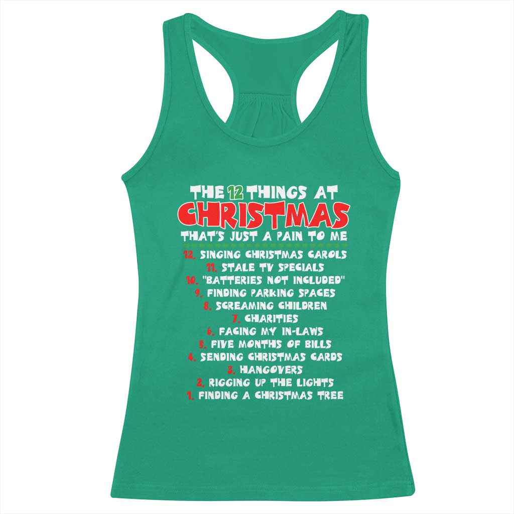 12 Pains of Christmas Parody Racerback Tank Top Funny Twist on the 12 Days of Christmas Tradition - Wonder Print Shop
