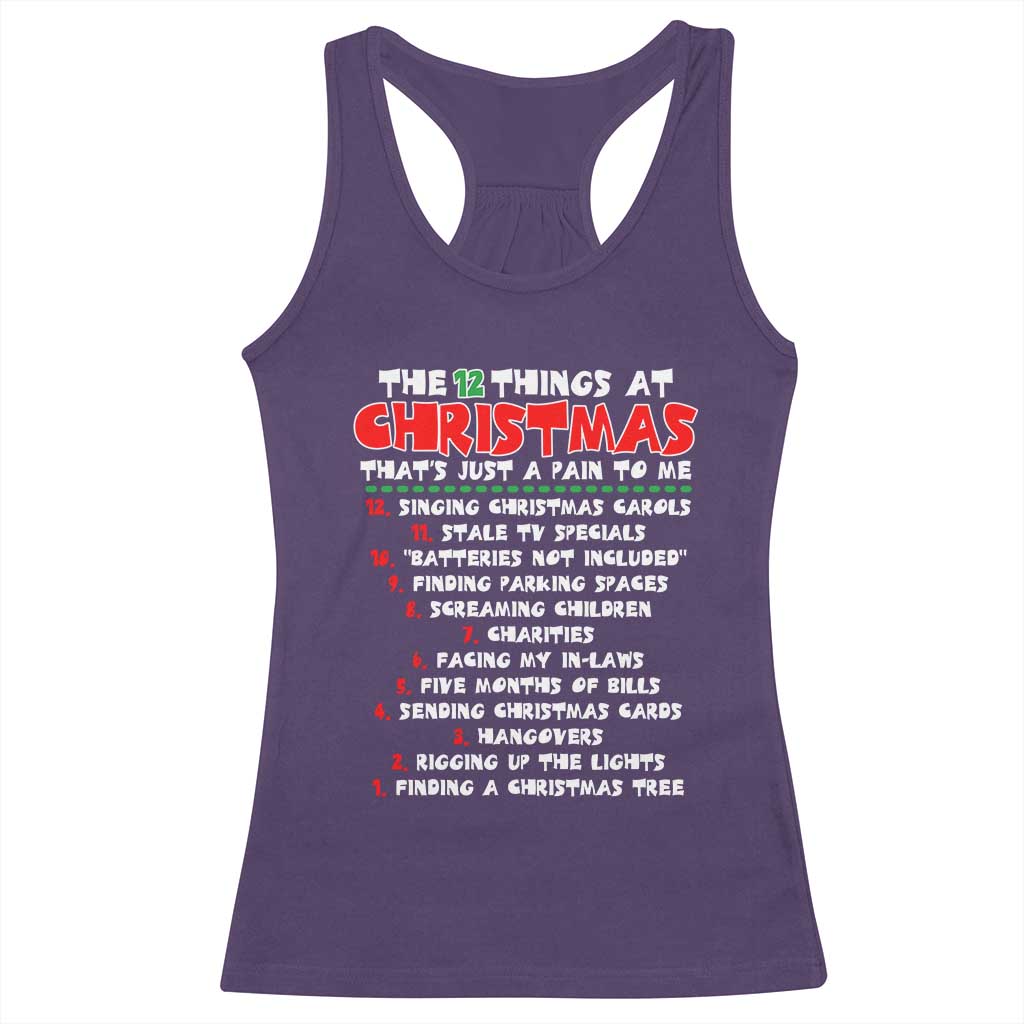 12 Pains of Christmas Parody Racerback Tank Top Funny Twist on the 12 Days of Christmas Tradition - Wonder Print Shop