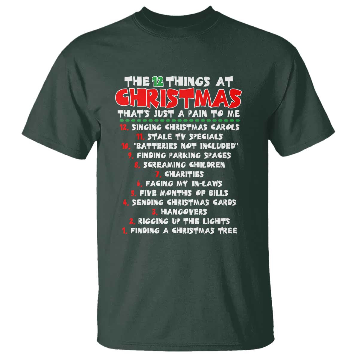 12 Pains of Christmas Parody T Shirt Funny Twist on the 12 Days of Christmas Tradition - Wonder Print Shop