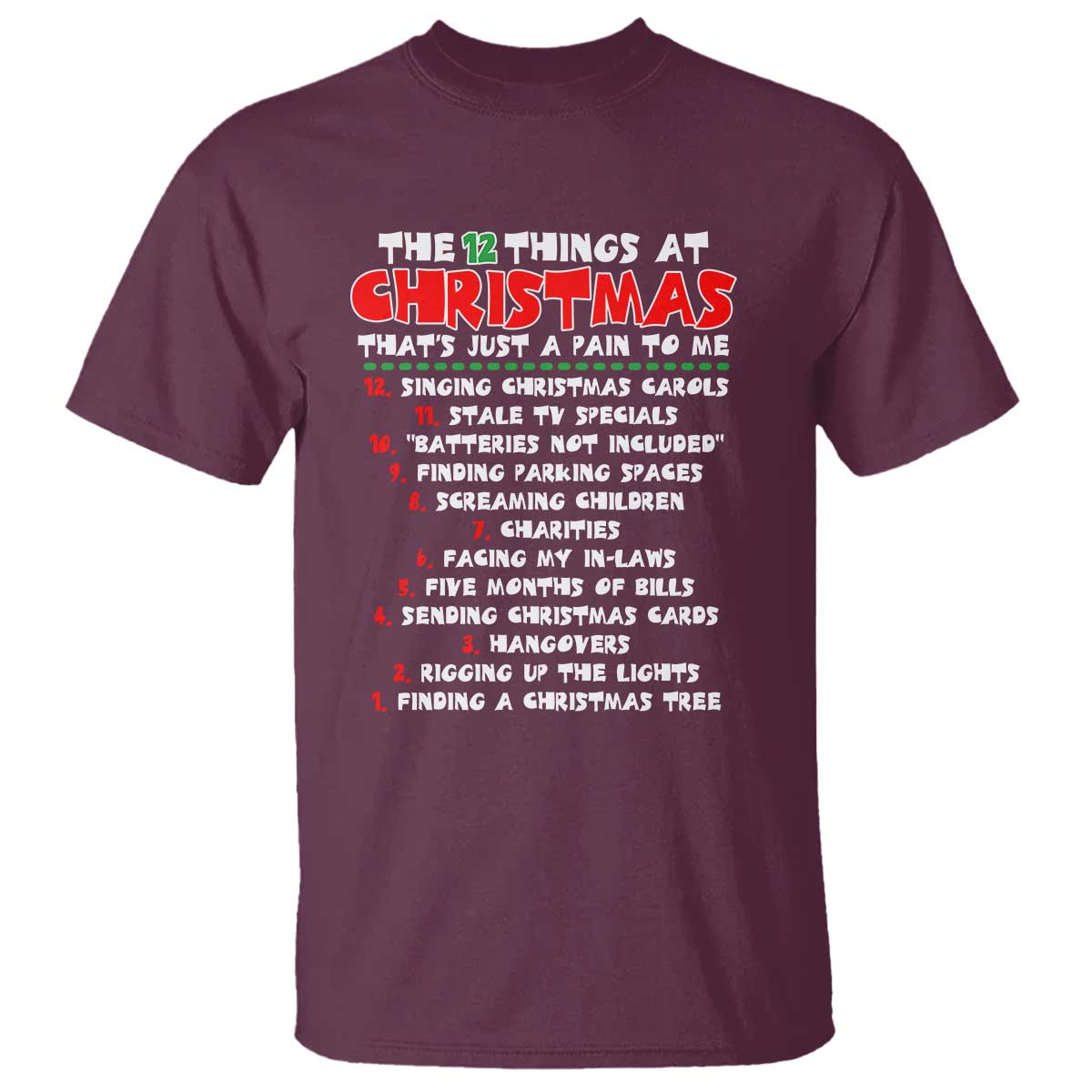 12 Pains of Christmas Parody T Shirt Funny Twist on the 12 Days of Christmas Tradition - Wonder Print Shop