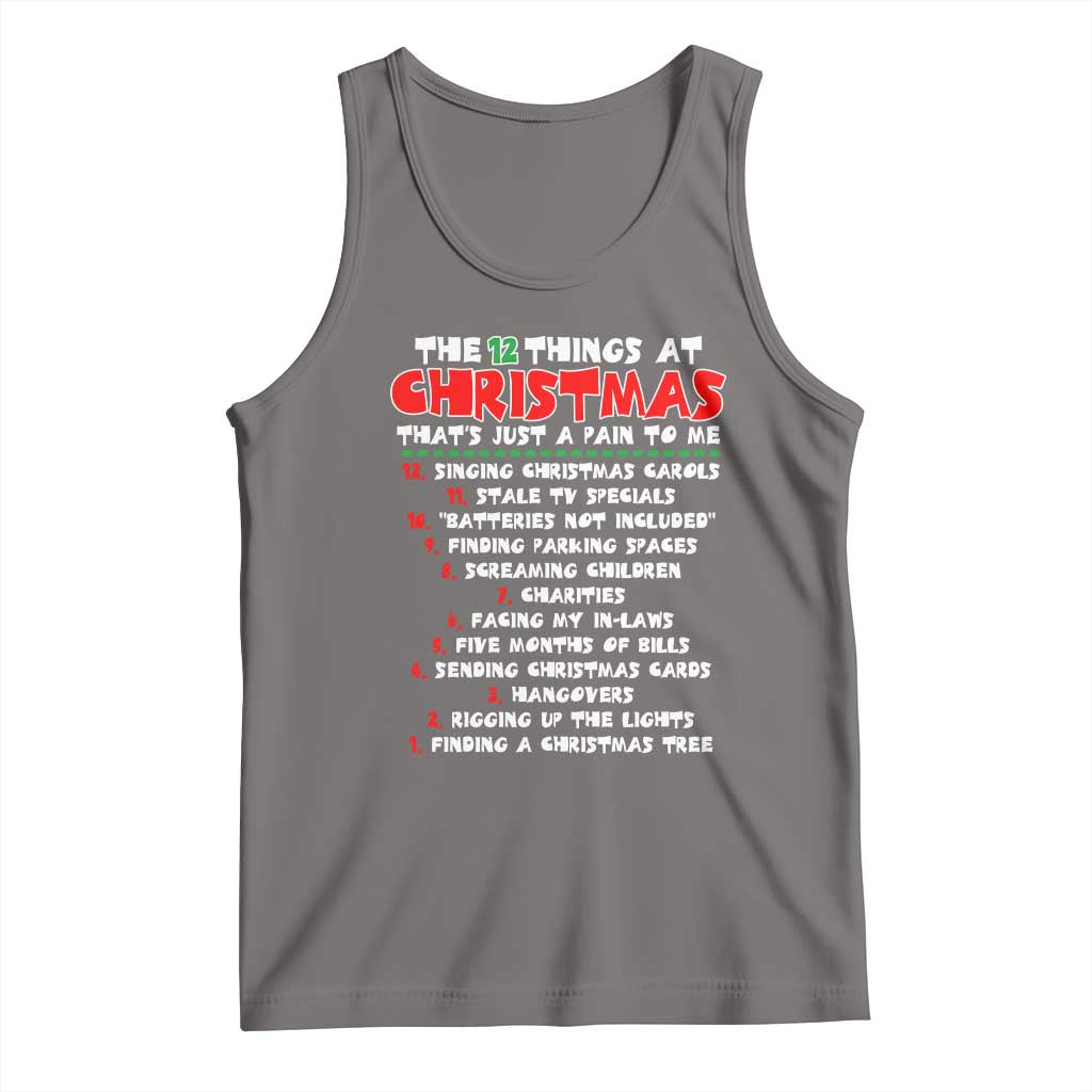 12 Pains of Christmas Parody Tank Top Funny Twist on the 12 Days of Christmas Tradition - Wonder Print Shop