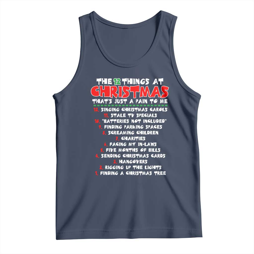 12 Pains of Christmas Parody Tank Top Funny Twist on the 12 Days of Christmas Tradition - Wonder Print Shop