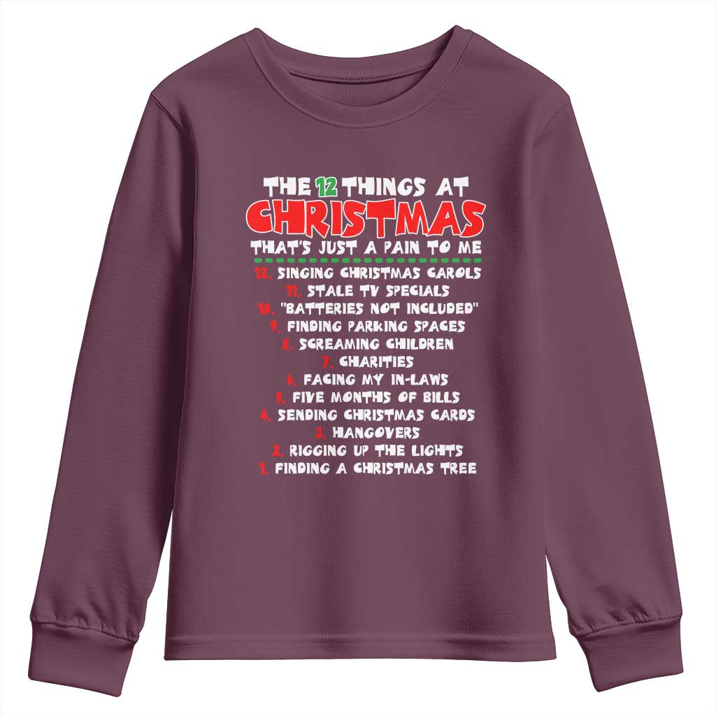 12 Pains of Christmas Parody Youth Sweatshirt Funny Twist on the 12 Days of Christmas Tradition - Wonder Print Shop