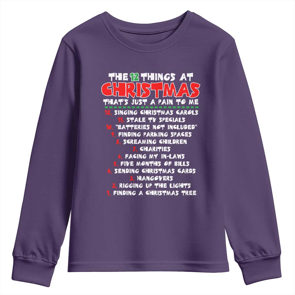 12 Pains of Christmas Parody Youth Sweatshirt Funny Twist on the 12 Days of Christmas Tradition - Wonder Print Shop