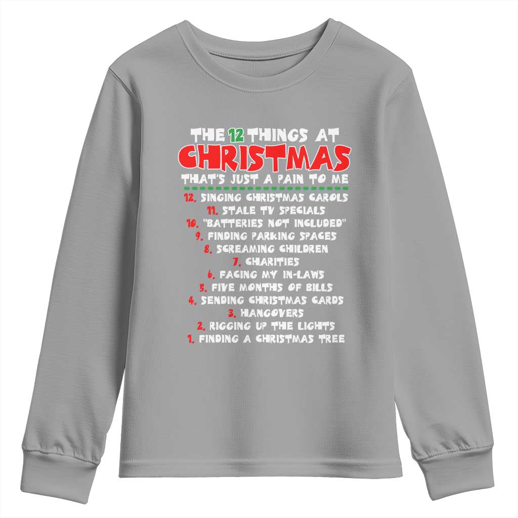 12 Pains of Christmas Parody Youth Sweatshirt Funny Twist on the 12 Days of Christmas Tradition - Wonder Print Shop