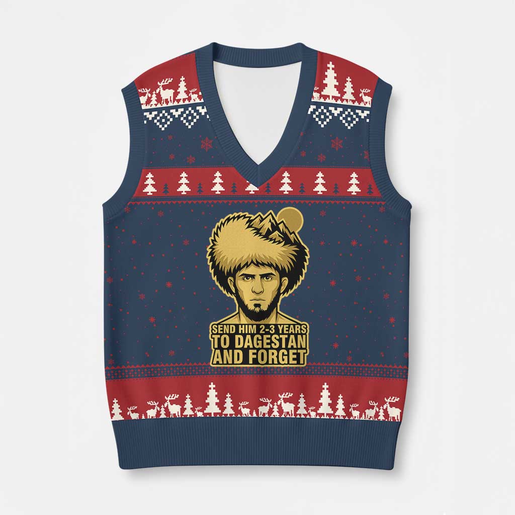 Send Him 2 3 Years to Dagestan and Forget V-Neck Knit Sweater Vest Funny MMA Fighter Discipline - Wonder Print Shop