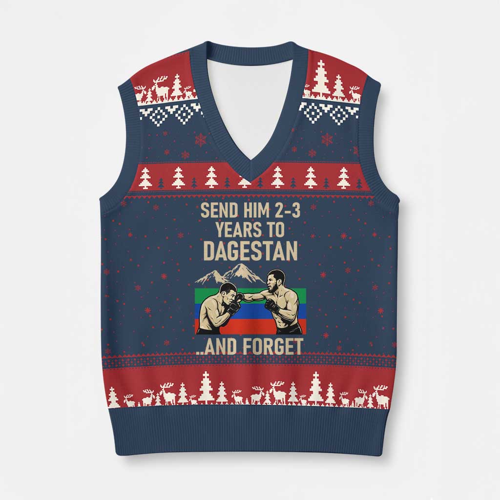 Send Him 2 3 Years to Dagestan and Forget V-Neck Knit Sweater Vest Funny MMA Fighter Training Discipline - Wonder Print Shop
