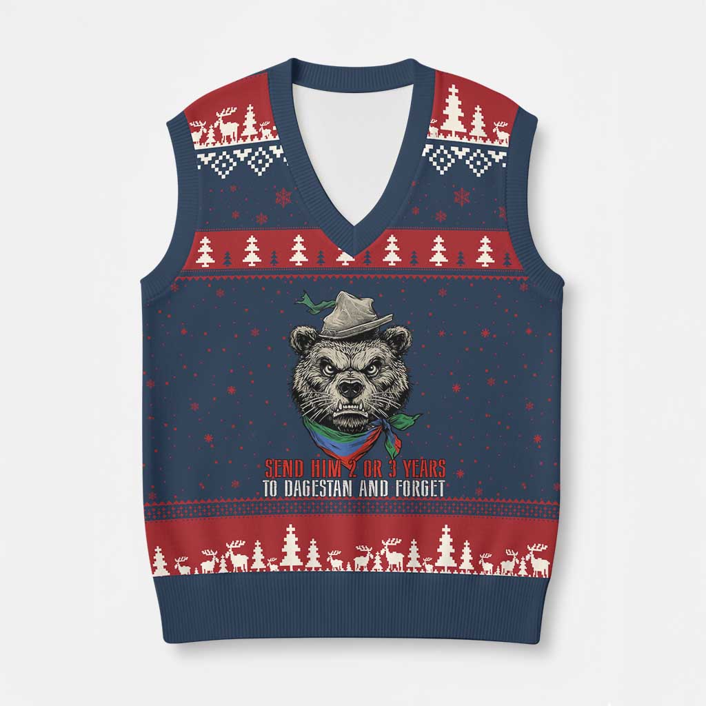 Dagestan Bear MMA Fighter Discipline V-Neck Knit Sweater Vest Send Him 2 3 Years and Forget - Wonder Print Shop