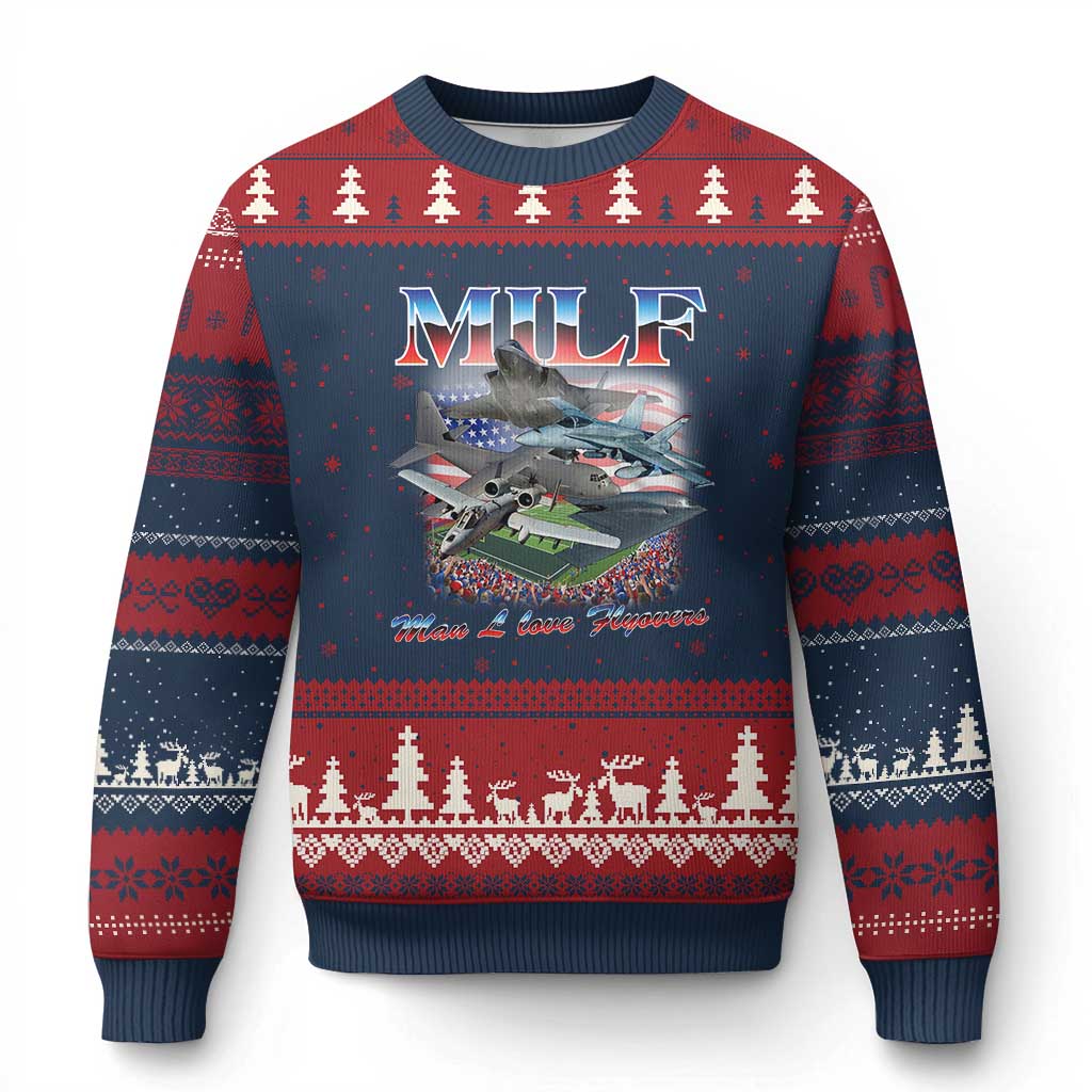 MILF Man I Love Flyovers Meme Ugly Christmas Sweater for Aviation Buffs Patriotic Meme Lords - Wonder Print Shop