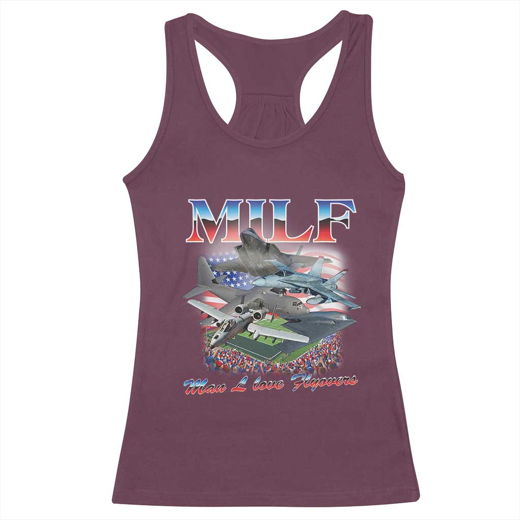 MILF Man I Love Flyovers Meme Racerback Tank Top for Aviation Buffs Patriotic Meme Lords - Wonder Print Shop