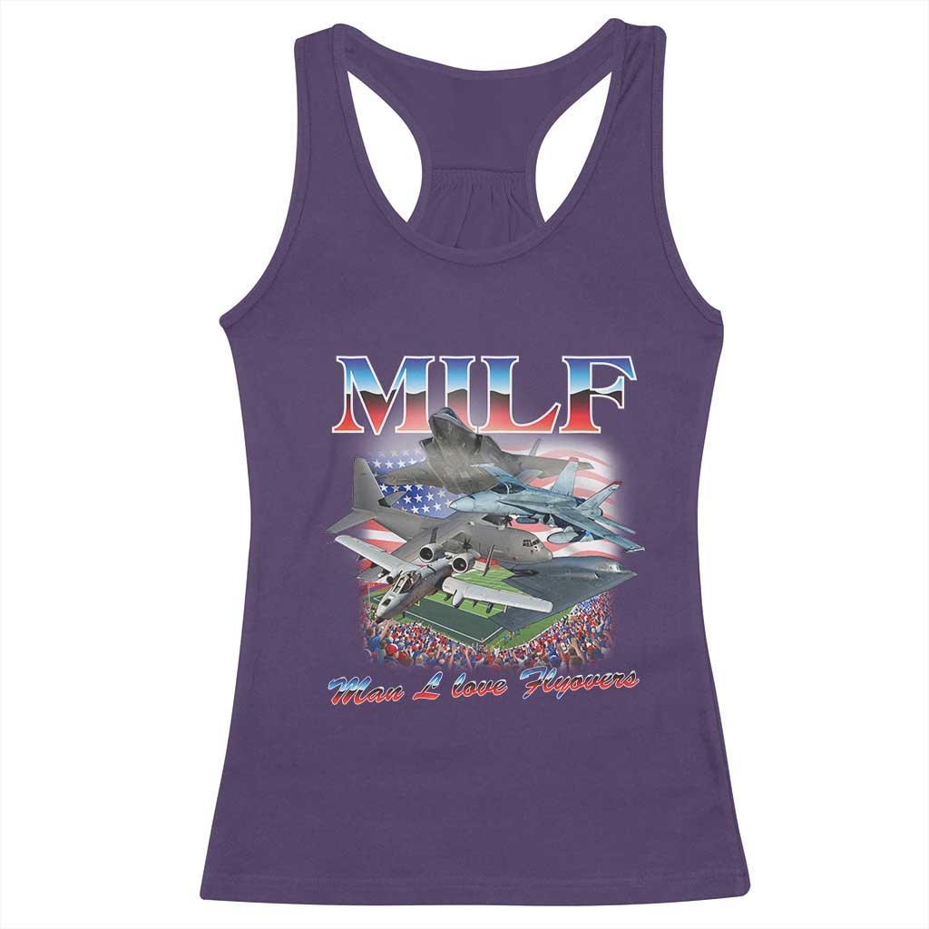 MILF Man I Love Flyovers Meme Racerback Tank Top for Aviation Buffs Patriotic Meme Lords - Wonder Print Shop