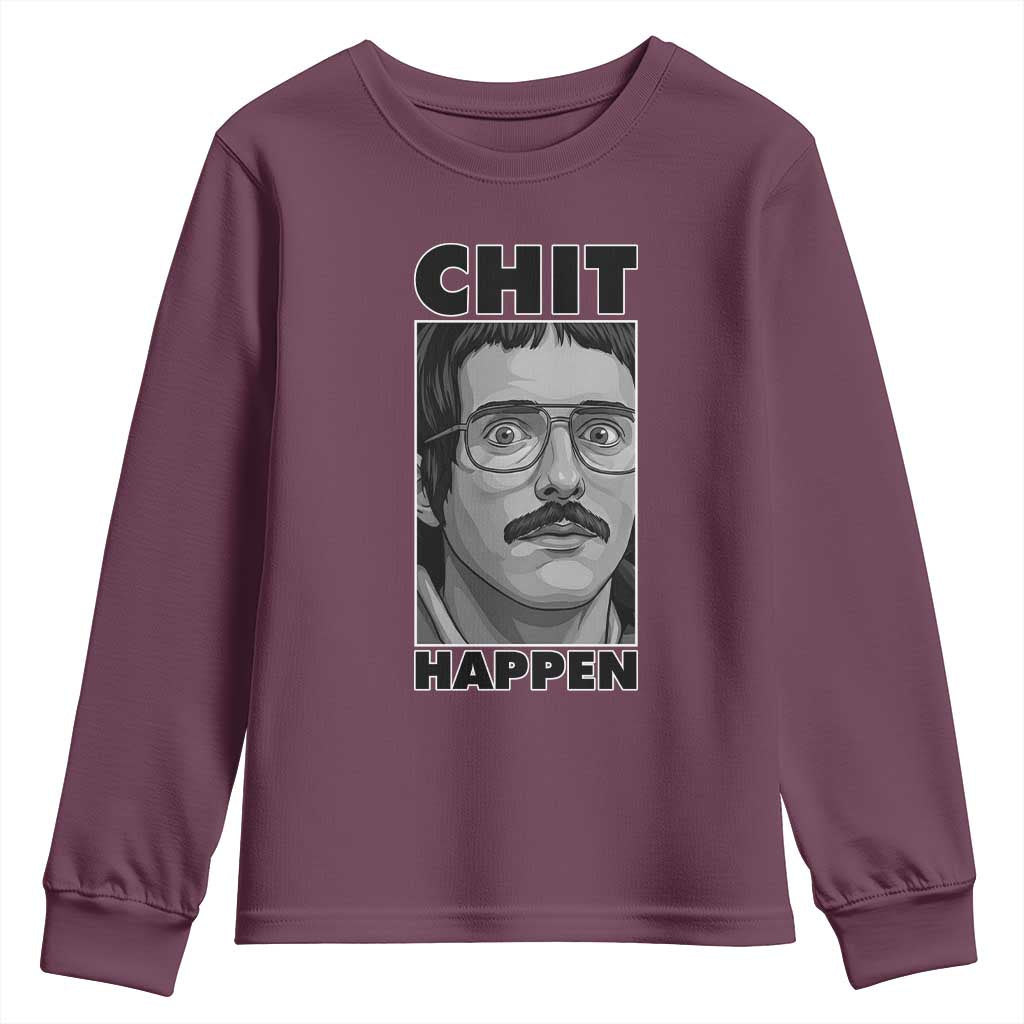 Chit Happens Meme Youth Sweatshirt Funny Weird Guy Meme Unhinged Humor Energy - Wonder Print Shop