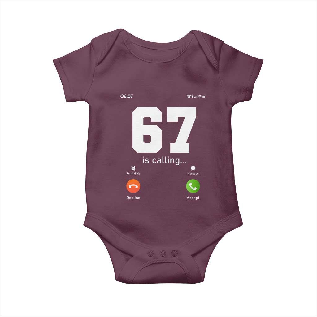 67 Is Calling Meme Baby Onesie Funny Six Seven Phone Call Screen - Wonder Print Shop