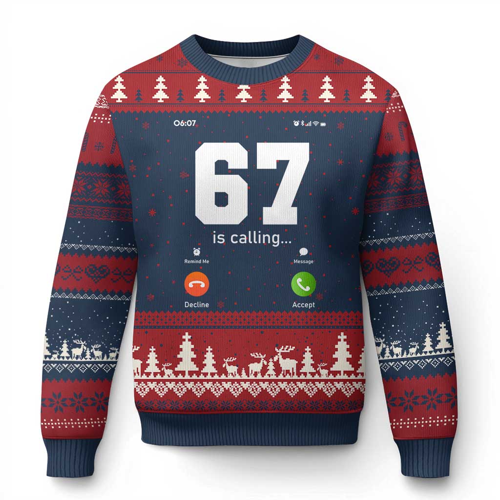 67 Is Calling Meme Ugly Christmas Sweater Funny Six Seven Phone Call Screen - Wonder Print Shop
