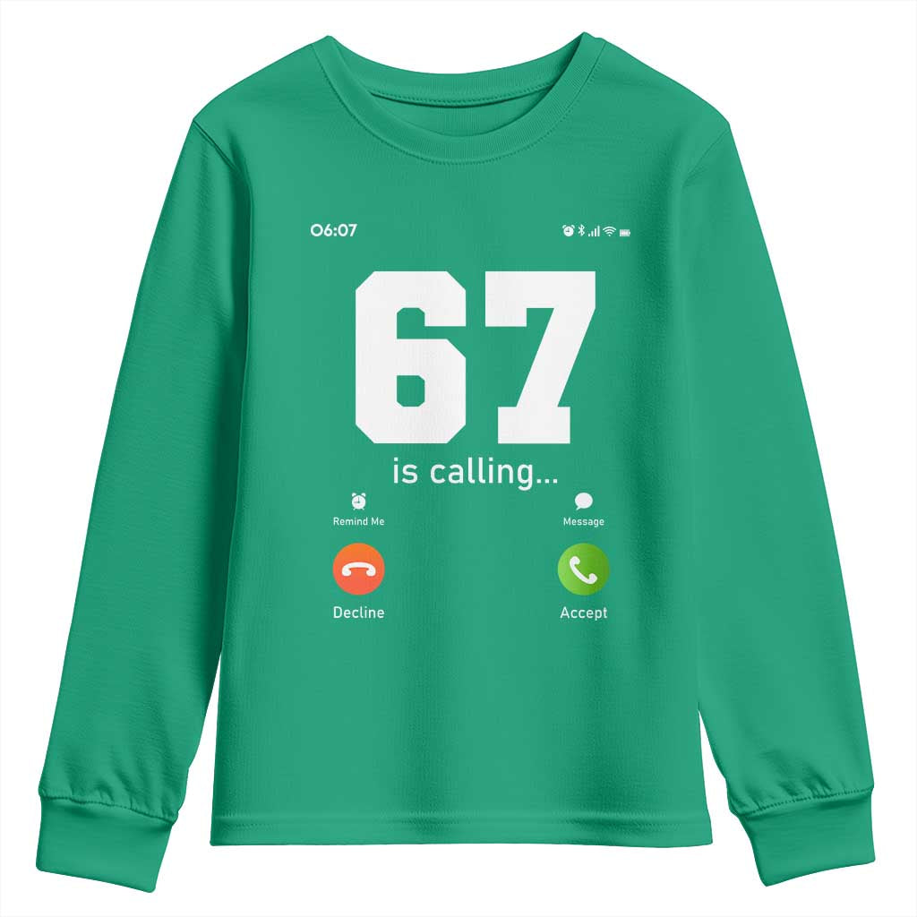 67 Is Calling Meme Youth Sweatshirt Funny Six Seven Phone Call Screen - Wonder Print Shop
