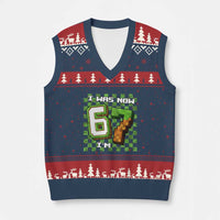 I Was 6 Now I'm 7 Birthday Meme V-Neck Knit Sweater Vest Pixel Style 67 Gamer Six Seven Joke - Wonder Print Shop