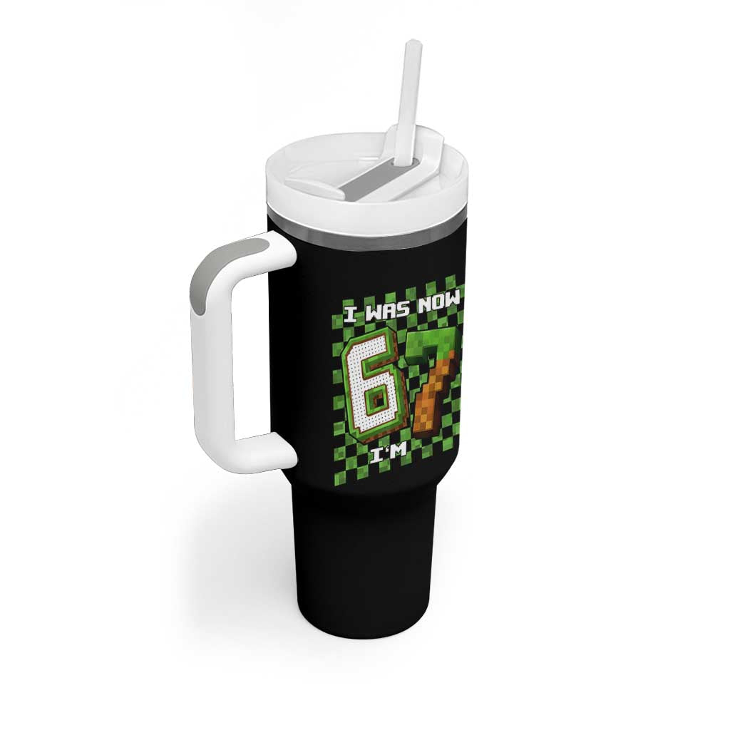 I Was 6 Now I'm 7 Birthday Meme Tumbler With Handle Pixel Style 67 Gamer Six Seven Joke - Wonder Print Shop