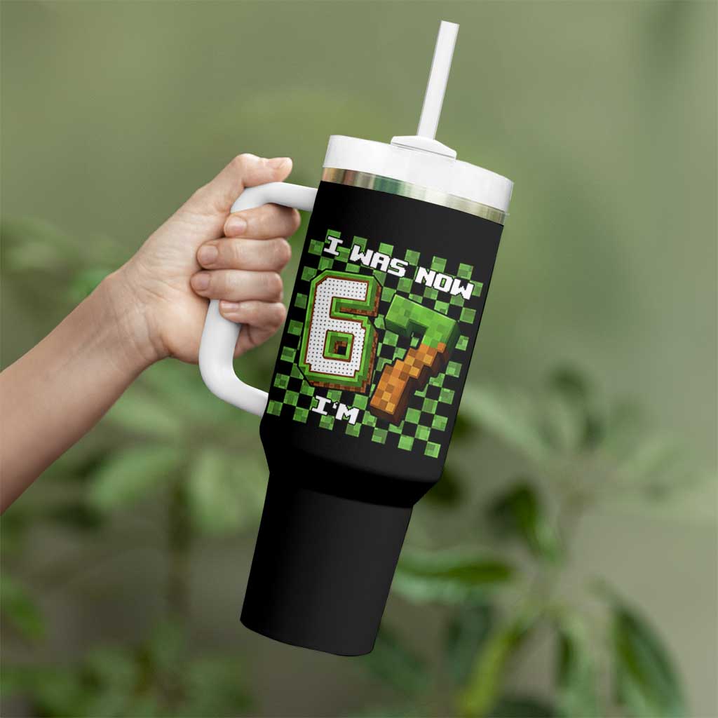 I Was 6 Now I'm 7 Birthday Meme Tumbler With Handle Pixel Style 67 Gamer Six Seven Joke - Wonder Print Shop