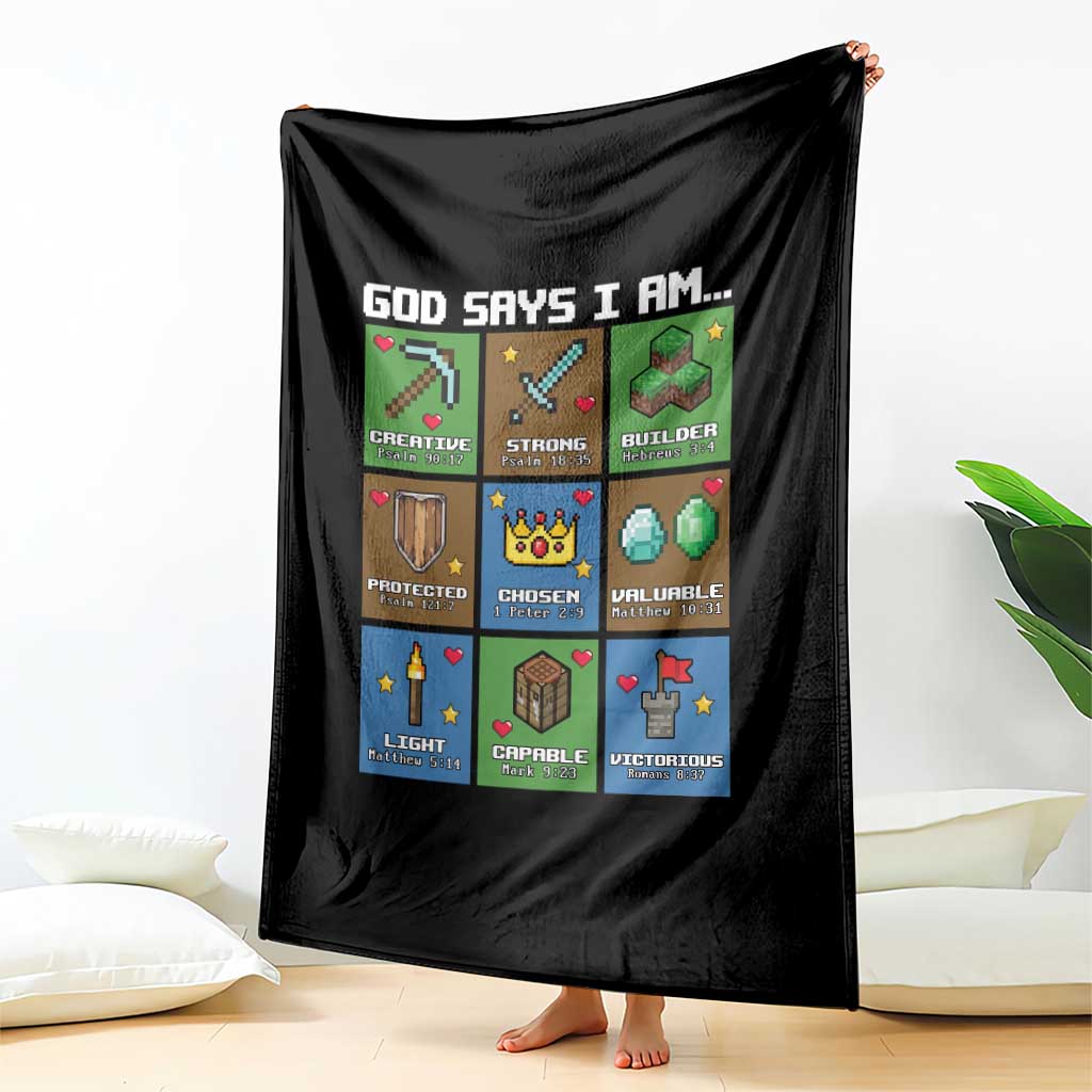 God Says I Am Pixel Art Graphic Throw Blanket Christian Affirmation Gamer Bible Verses - Wonder Print Shop