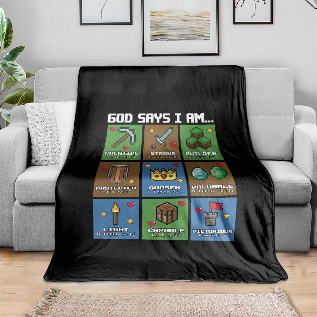God Says I Am Pixel Art Graphic Throw Blanket Christian Affirmation Gamer Bible Verses - Wonder Print Shop