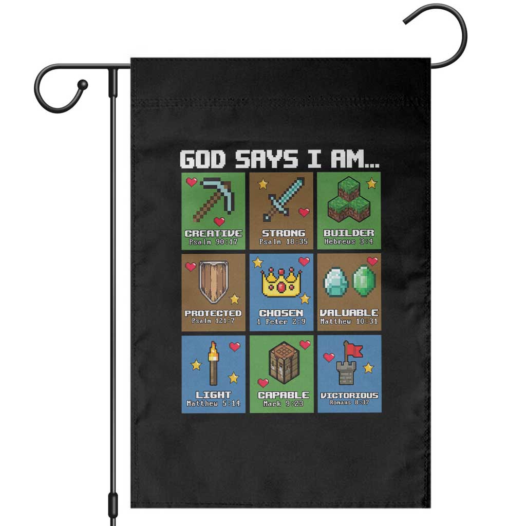 God Says I Am Pixel Art Graphic Garden Flag Christian Affirmation Gamer Bible Verses - Wonder Print Shop