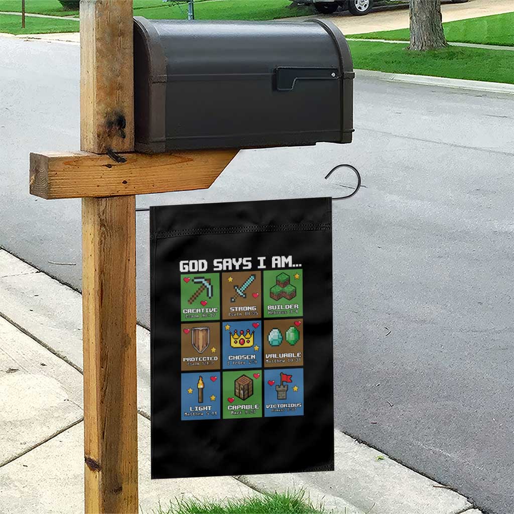 God Says I Am Pixel Art Graphic Garden Flag Christian Affirmation Gamer Bible Verses - Wonder Print Shop