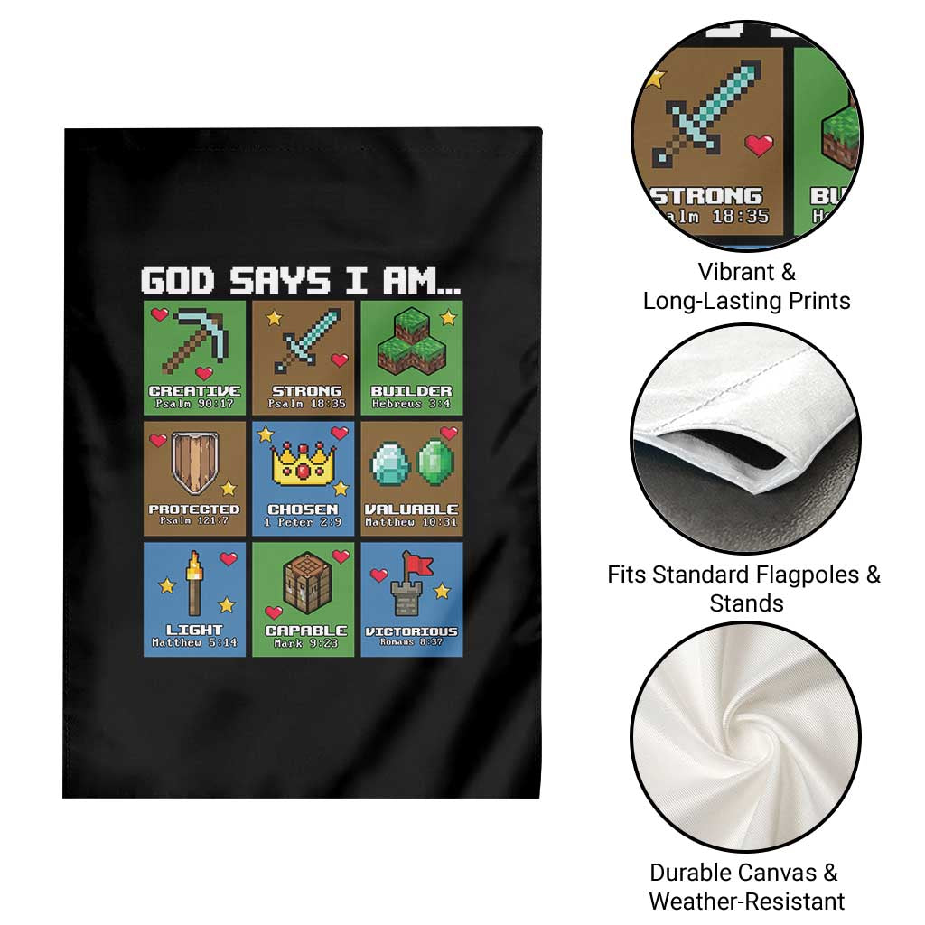 God Says I Am Pixel Art Graphic Garden Flag Christian Affirmation Gamer Bible Verses - Wonder Print Shop