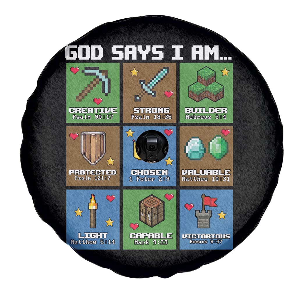 God Says I Am Pixel Art Graphic Spare Tire Cover Christian Affirmation Gamer Bible Verses - Wonder Print Shop