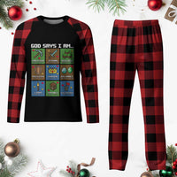 God Says I Am Pixel Art Graphic Plaid Pajama Set Christian Affirmation Gamer Bible Verses - Wonder Print Shop
