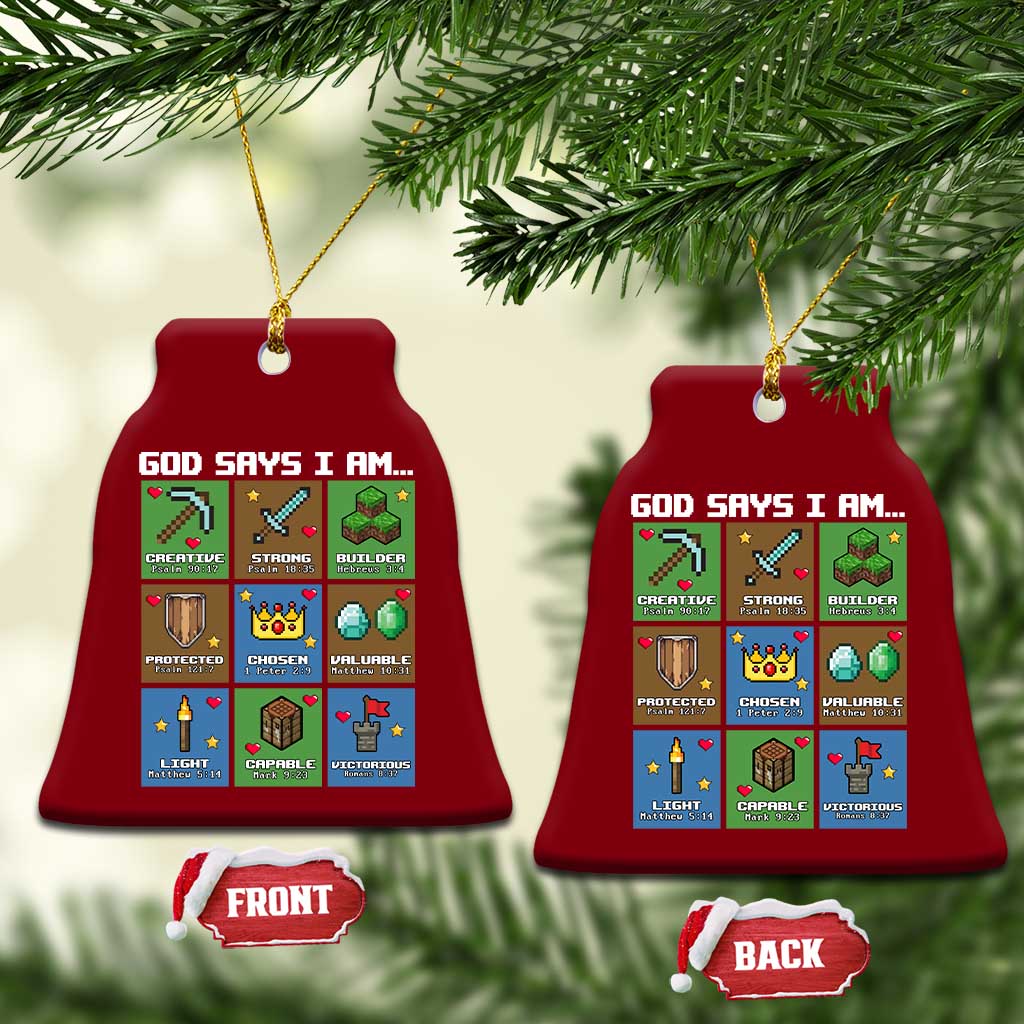 God Says I Am Pixel Art Graphic Ceramic Ornament Christian Affirmation Gamer Bible Verses - Wonder Print Shop