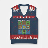 God Says I Am Pixel Art Graphic V-Neck Knit Sweater Vest Christian Affirmation Gamer Bible Verses - Wonder Print Shop