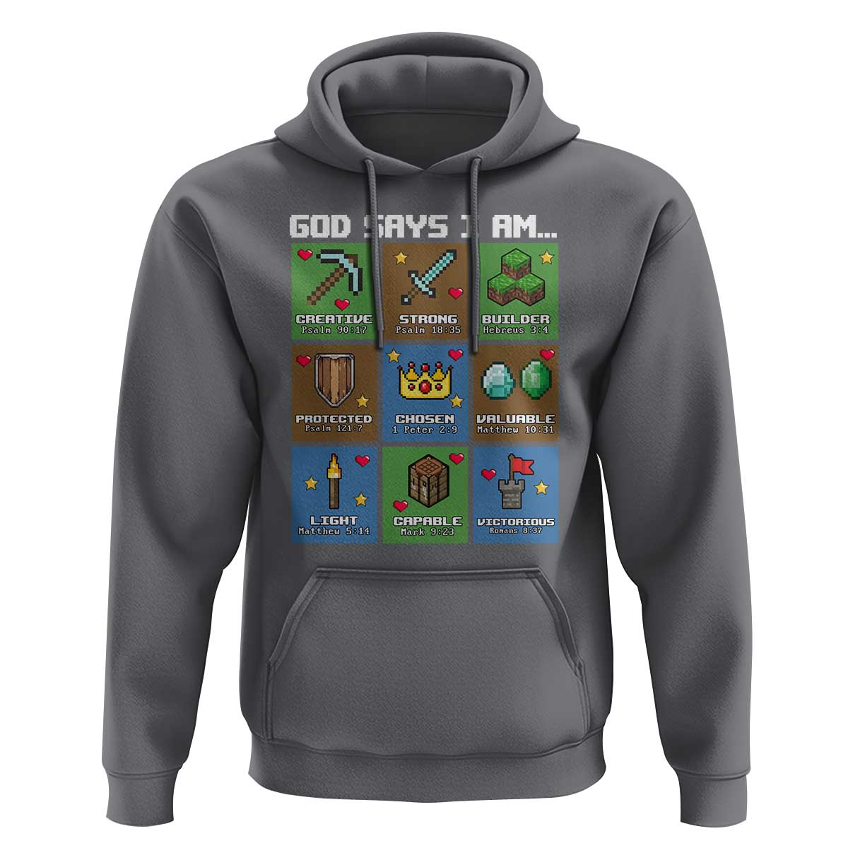 God Says I Am Pixel Art Graphic Hoodie Christian Affirmation Gamer Bible Verses - Wonder Print Shop