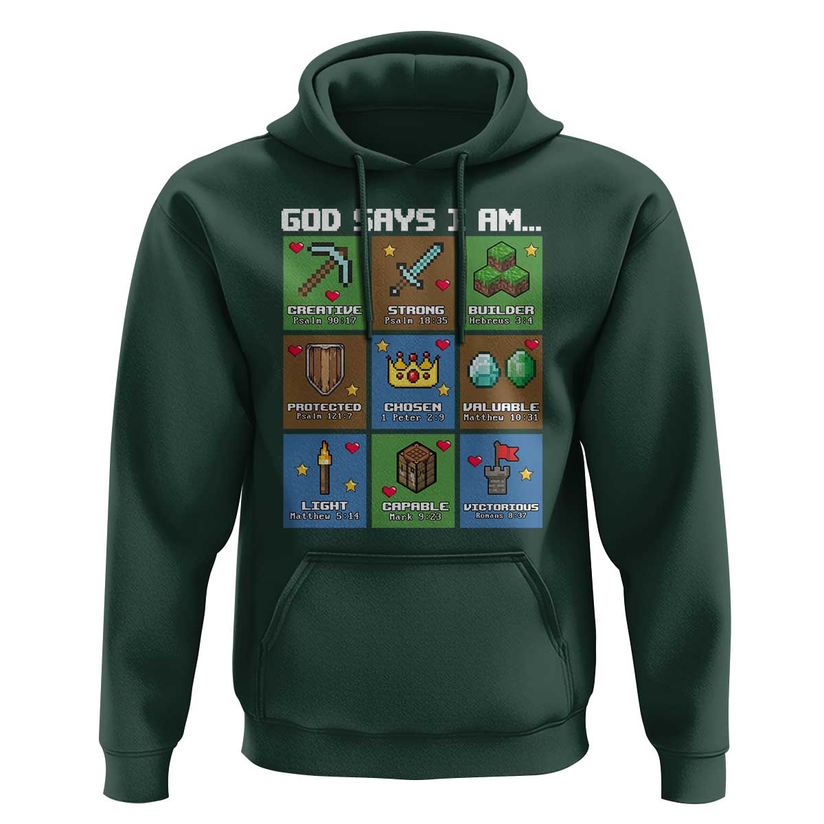 God Says I Am Pixel Art Graphic Hoodie Christian Affirmation Gamer Bible Verses - Wonder Print Shop