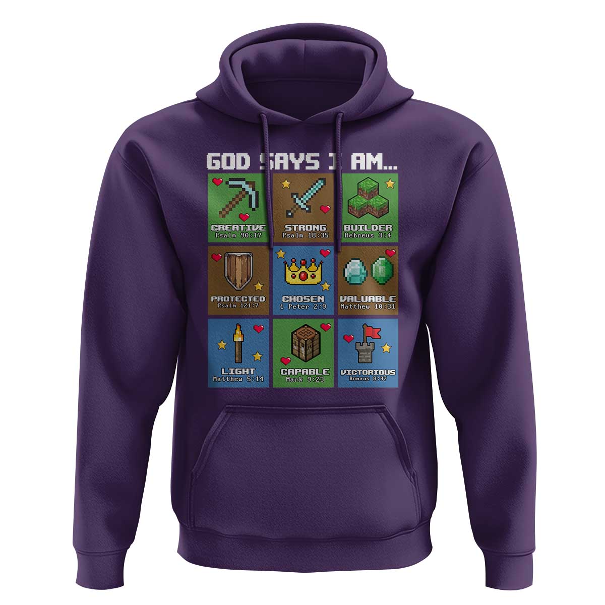 God Says I Am Pixel Art Graphic Hoodie Christian Affirmation Gamer Bible Verses - Wonder Print Shop