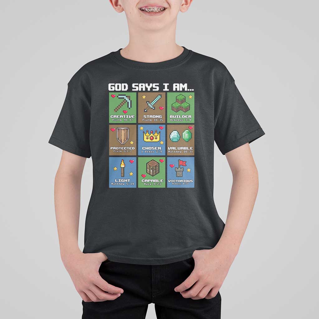God Says I Am Pixel Art Graphic T Shirt For Kid Christian Affirmation Gamer Bible Verses - Wonder Print Shop