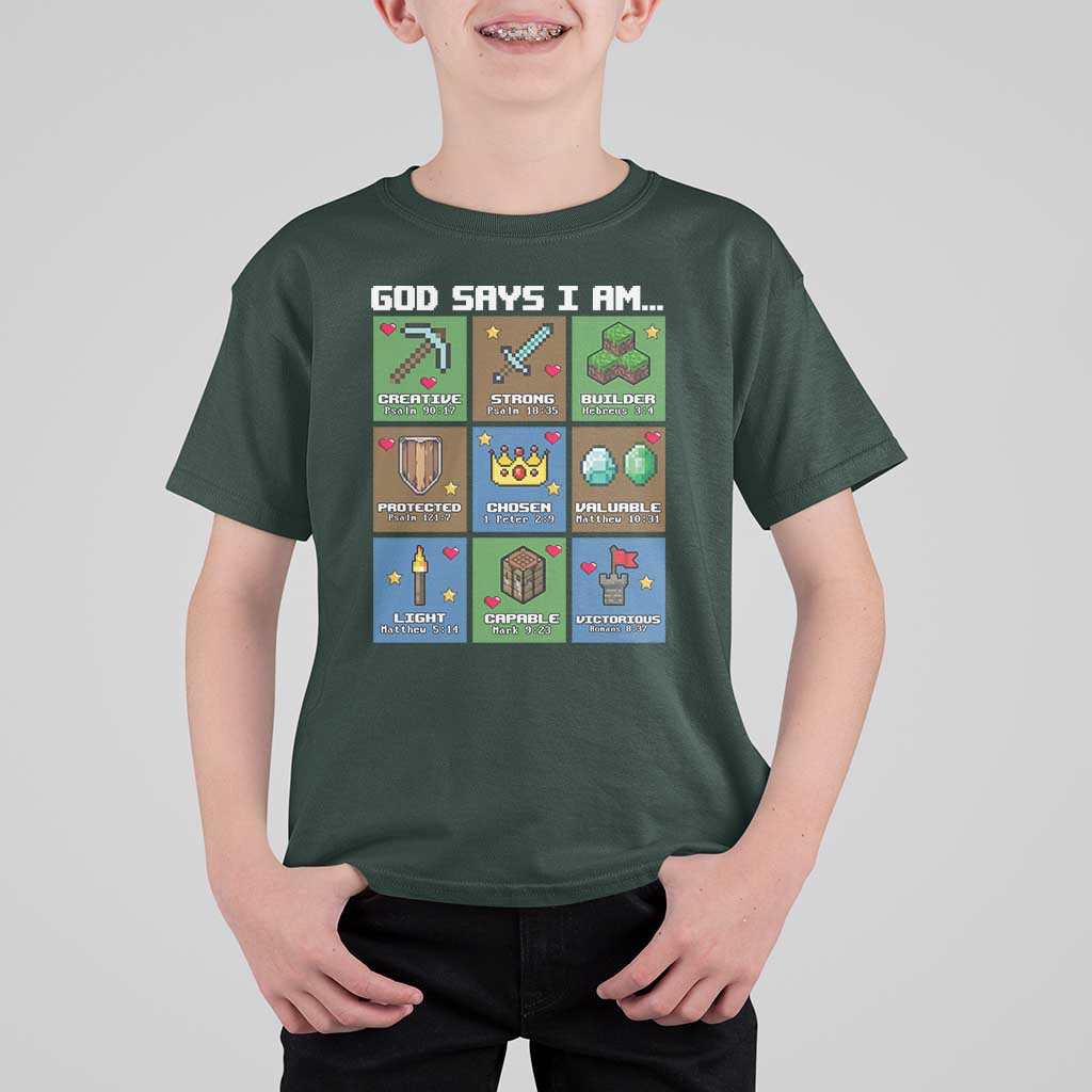 God Says I Am Pixel Art Graphic T Shirt For Kid Christian Affirmation Gamer Bible Verses - Wonder Print Shop