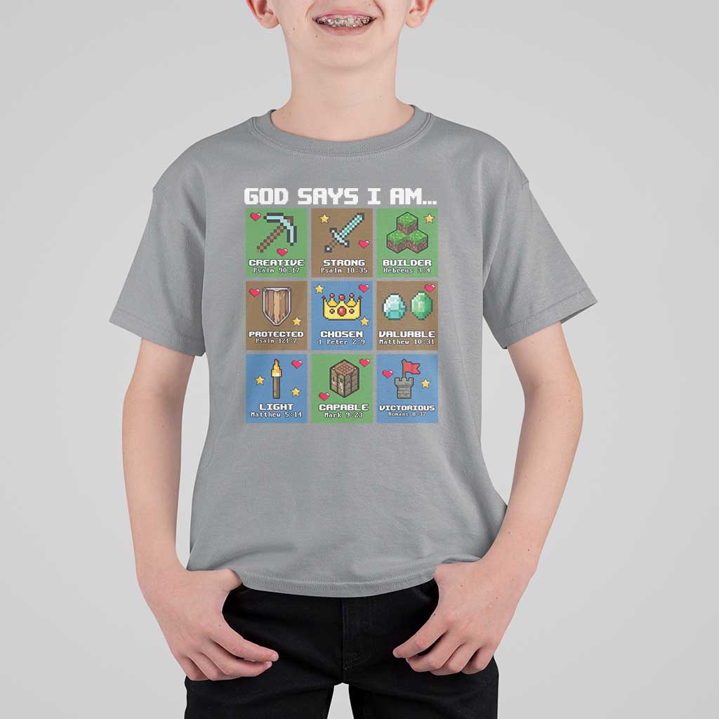 God Says I Am Pixel Art Graphic T Shirt For Kid Christian Affirmation Gamer Bible Verses - Wonder Print Shop