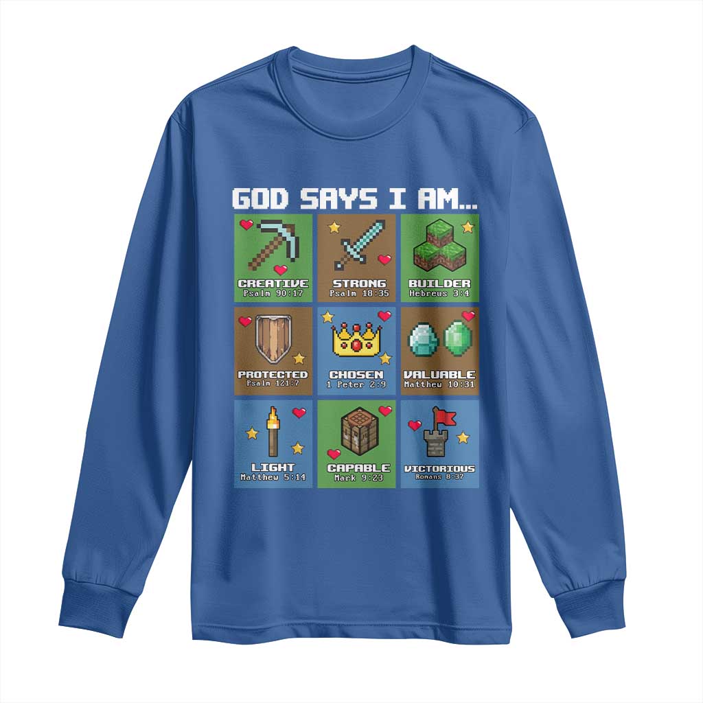 God Says I Am Pixel Art Graphic Long Sleeve Shirt Christian Affirmation Gamer Bible Verses - Wonder Print Shop