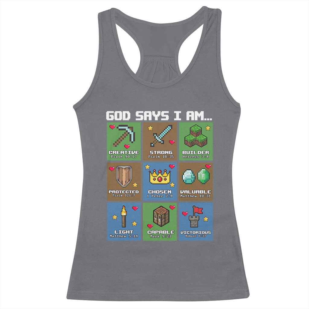 God Says I Am Pixel Art Graphic Racerback Tank Top Christian Affirmation Gamer Bible Verses - Wonder Print Shop