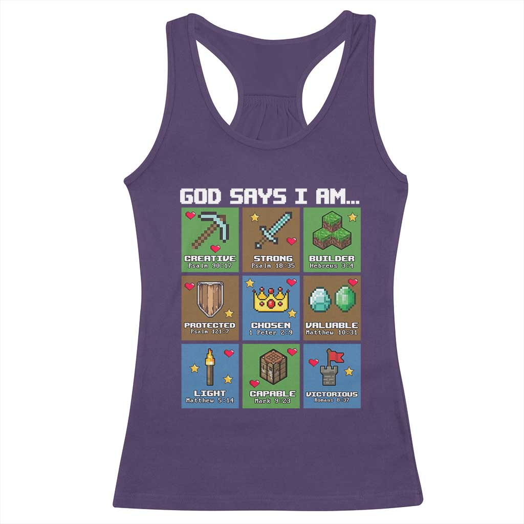 God Says I Am Pixel Art Graphic Racerback Tank Top Christian Affirmation Gamer Bible Verses - Wonder Print Shop