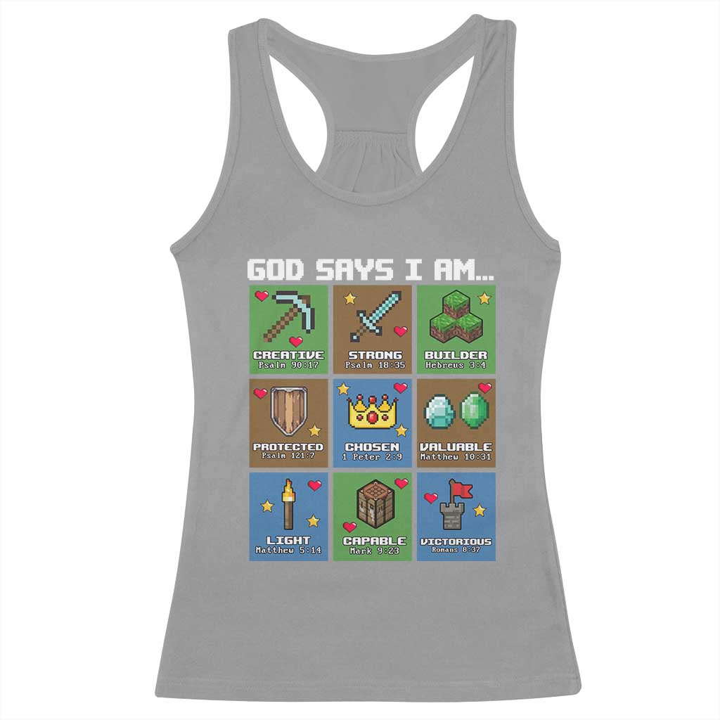 God Says I Am Pixel Art Graphic Racerback Tank Top Christian Affirmation Gamer Bible Verses - Wonder Print Shop