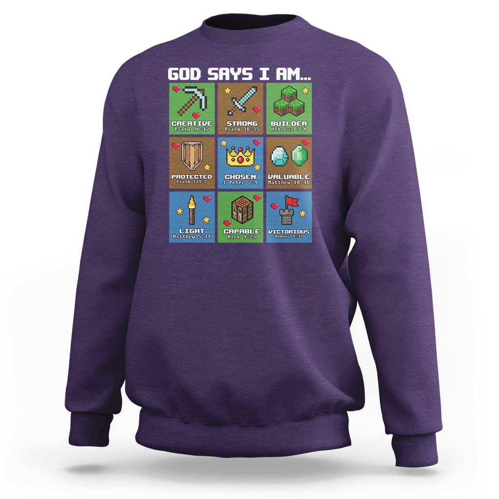 God Says I Am Pixel Art Graphic Sweatshirt Christian Affirmation Gamer Bible Verses - Wonder Print Shop